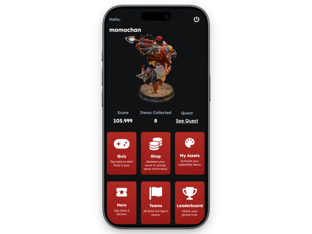 Mockup aplikasi DOTA 2 Quiz Game - Award-Winning Game App