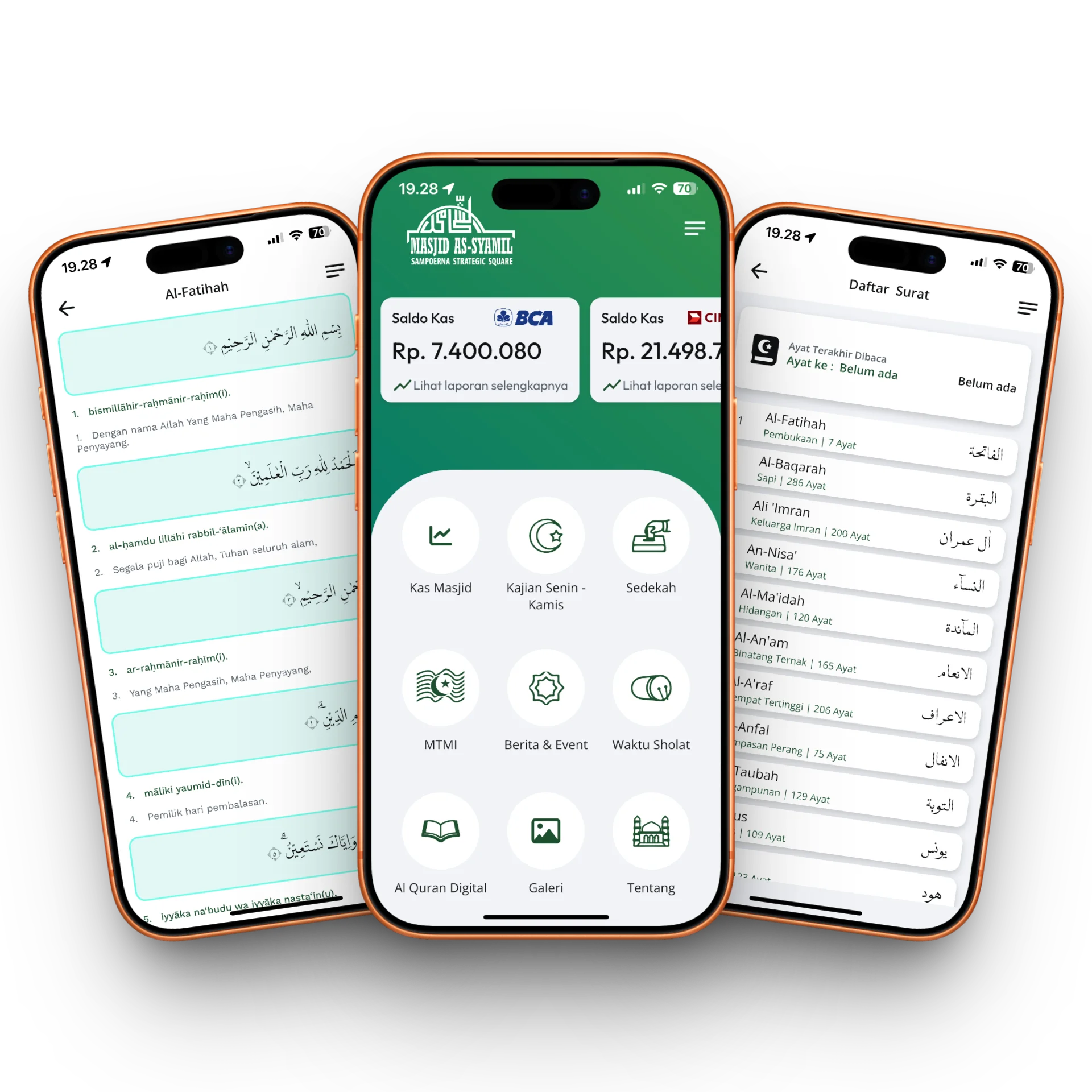 Mockup aplikasi Masjid AsSyamil - Mosque Community App