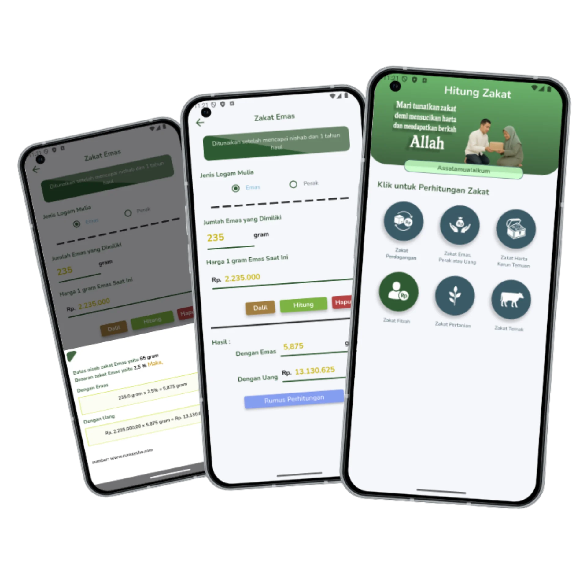 Mockup aplikasi Zakat Lengkap - Zakat Calculator App